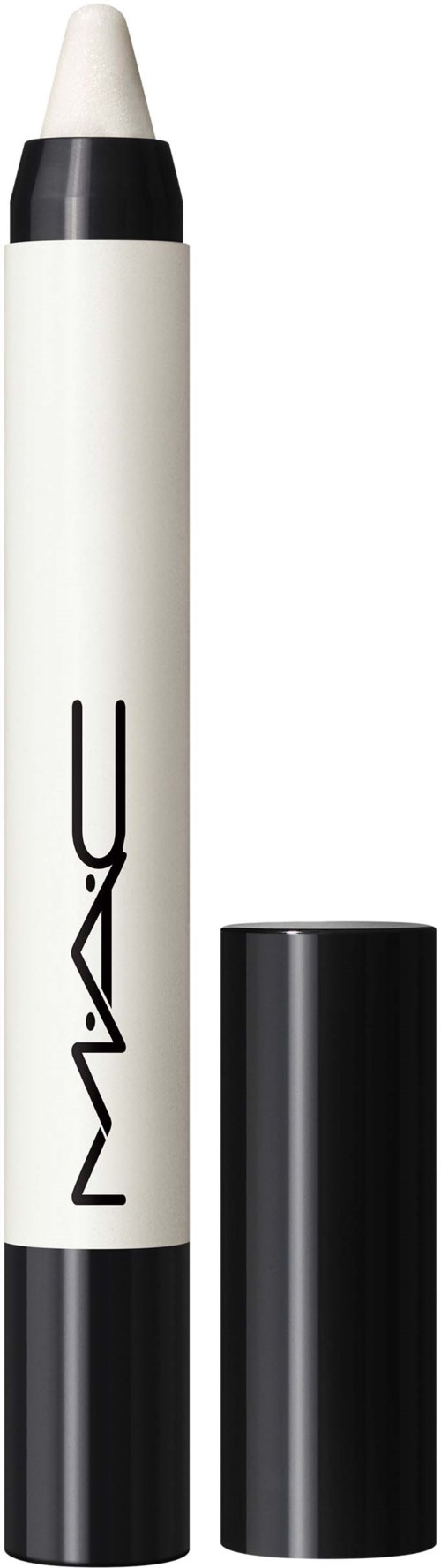 A white and black MAC Cosmetics product, likely a lip liner or pencil, with the cap removed.
