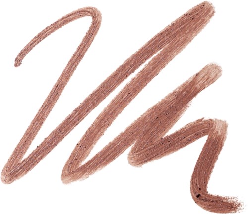 Goldbraune Make-up- oder Lippenstiftprobe mit welligen Strichen auf weißem Hintergrund.
