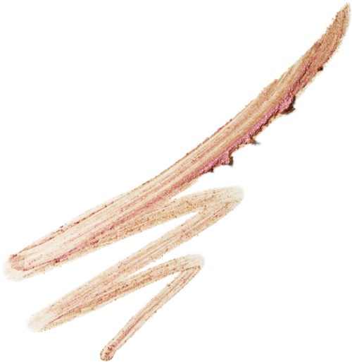 A brownish makeup brush stroke, light at the start and dark at the end. It curves across the white background.