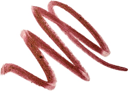 Pinkish-red lipstick mark with a squiggly shape on a white background.