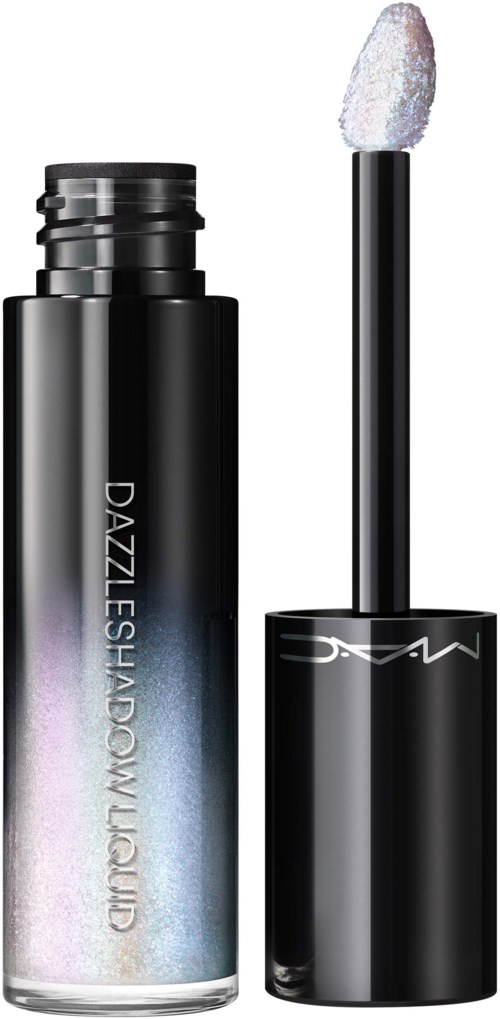 A black lip gloss tube with a clear gradient in the middle and the word 'Dazzleshadow Liquid' written on it.