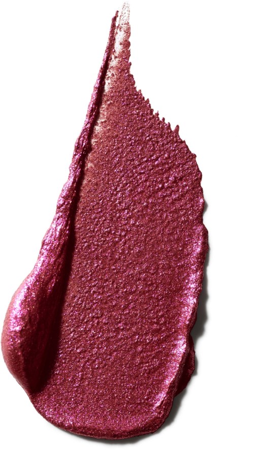 A smear of dark pink lipstick with a textured surface and pointed tip.