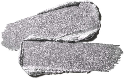 Two smears of metallic silver makeup or paint on a dark background.