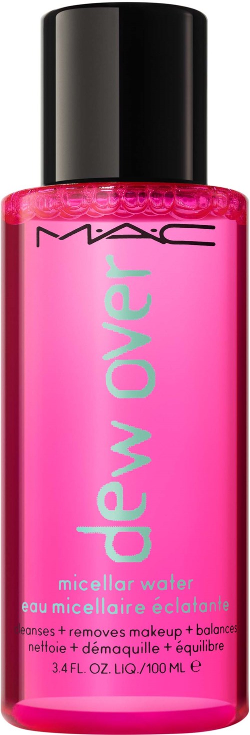 A pink bottle of MAC New Water micellar water for makeup removal and skin balance.