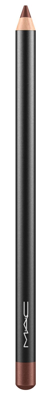 A makeup pencil with a black body, beige tip, and a pink-brown end, labeled 'MAC'.
