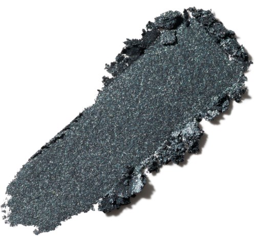 A dark gray eyeshadow swatch with a rough, blended edge and shimmery texture.