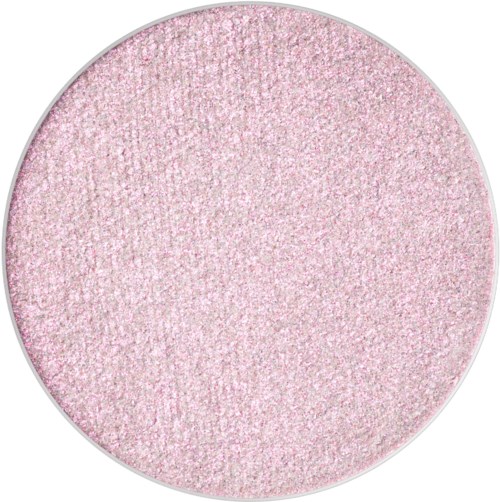 Pink, glittery, round makeup blush with a smooth, shimmering surface.
