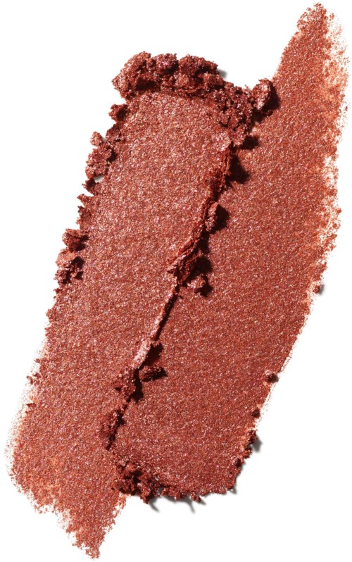 A brown, shimmery, crumbled eyeshadow with a strip in the middle, showing slices of the powder.