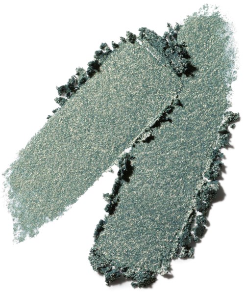 Two smudges of shimmery silver-green makeup with textured edges, slightly overlapping.