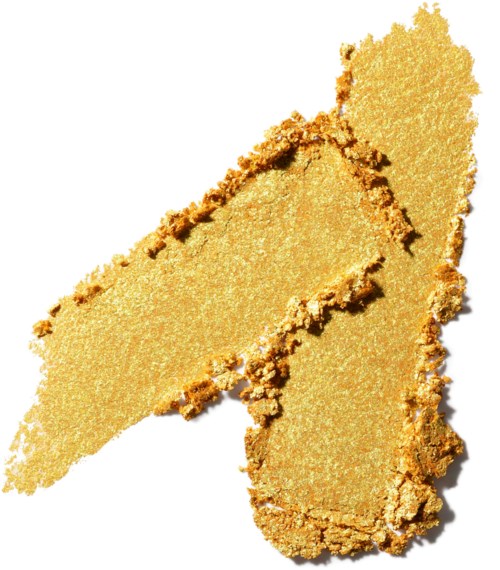 Zerbröseltes goldfarbenes Make-up oder Gesichtspuder auf weißem Hintergrund.