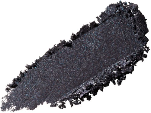Ein schwarzer Lidschatten-Ausbesserung mit glitzernder, schimmernder Oberfläche und unregelmäßigen Rändern.