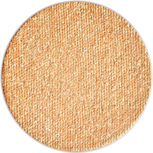 Ein runder, orangener Kompakt mit strukturierter, schimmernder Oberfläche, wahrscheinlich Make-up oder Presspuder.