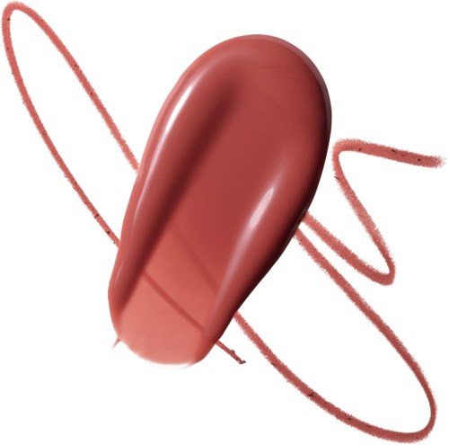 En fargeprøve av rosa-brunt leppestift med en virvel bak.