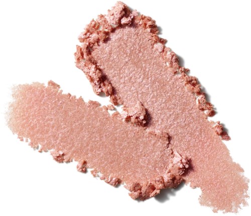 Rosa blush eller øyenskygge i et knust, sveipende mønster med noen ujevne kanter.