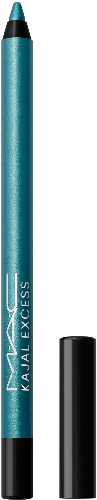 En blå eyelinerpenn med svart lokk og spiss, merket MAC Kajal Excess.