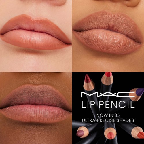Different lips before and after makeup, plus a MAC lip pencil ad showing shades and pencils.