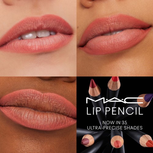 Lips with different shades of lipstick and a MAC lip pencil advertisement.