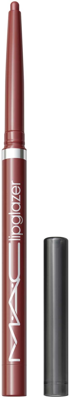 Augenbrauenstift mit Deckel, markiert 'MAC Lipglizer,' in Rot und Silber.