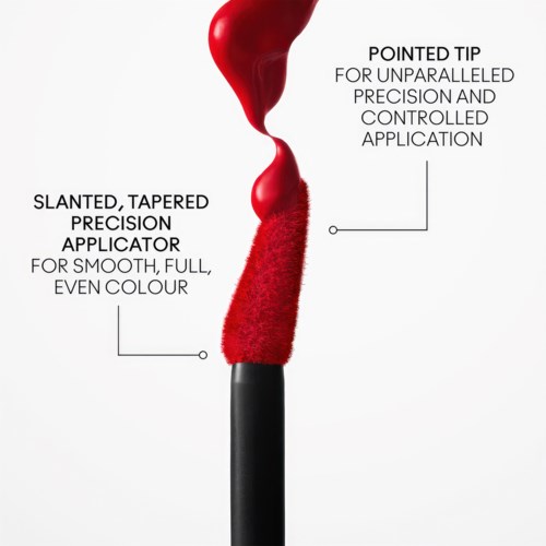 This is an illustration showing a makeup brush with detailed labels for parts, used for applying lipstick.