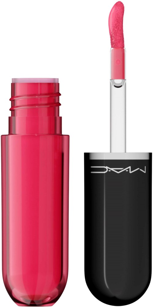Pink flytande läppstift med svart och silver applicatorfäste. Applicatorn visar rosa läppstift. Transparent bakgrund.