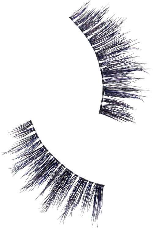 False eyelashes are shown, curved with long, thick black fibers on each eyelash.