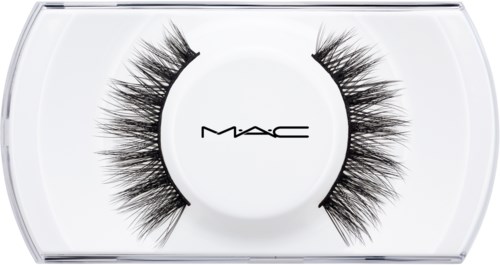 False eyelashes in a clear case with the MAC logo in the center.