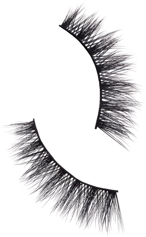 The mostly blank image features black eyelash illustrations curved inward on a white background.