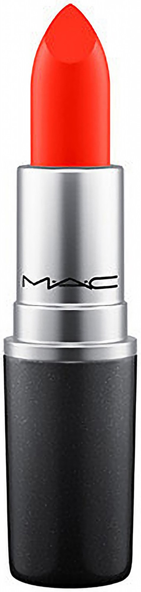 Röd läppstift i ett silver- och svart rör, märkt MAC.