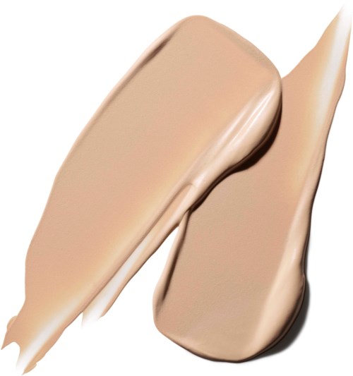 Zwei beige Flüssigkeitklumpen mit glatten Oberflächen und leichtem Glanz.