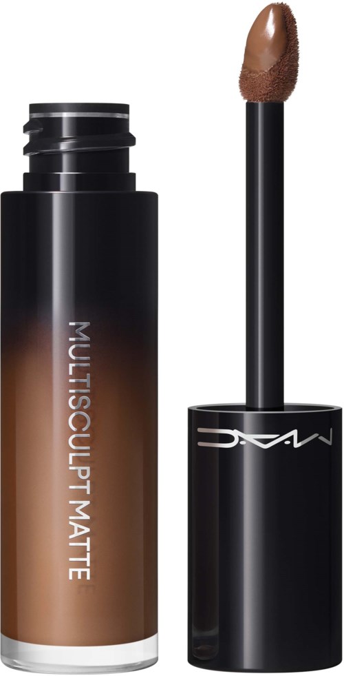 Ein Lippenpflegestift mit der Aufschrift 'MULTISCULPT MATTE' und Applikator mit braunem Lippenstift.