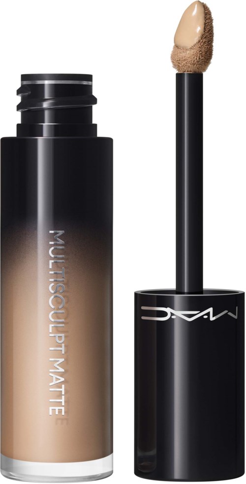 Ein Abdeckflasche mit Pinsel, beschriftet 'Multisculpt Matte,' schwarz und beige.