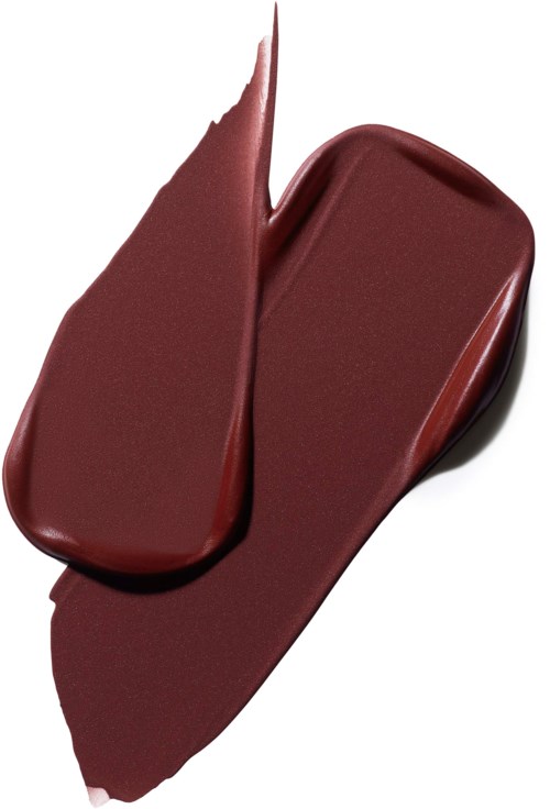 Ein glatter, glänzender, dunkelroter Lippenstiftstrich mit dreieckiger Form und gewölbten Kanten.