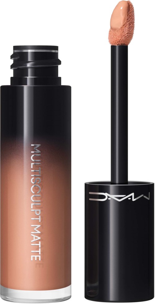 Eine Flasche MAC Lipgloss mit einem Applikator, der beige Farbglanz zeigt.