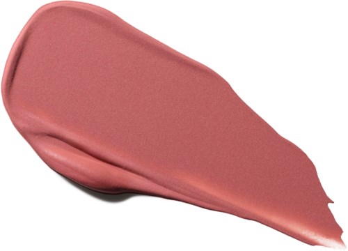 Ein Klecks rosafarbenen braunen Lippenstift auf schwarzem Hintergrund.