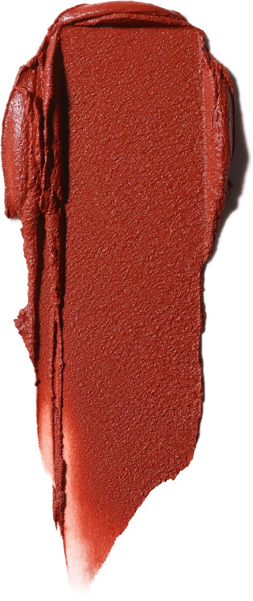 A swatch of red lipstick with creamy texture and smooth edges.