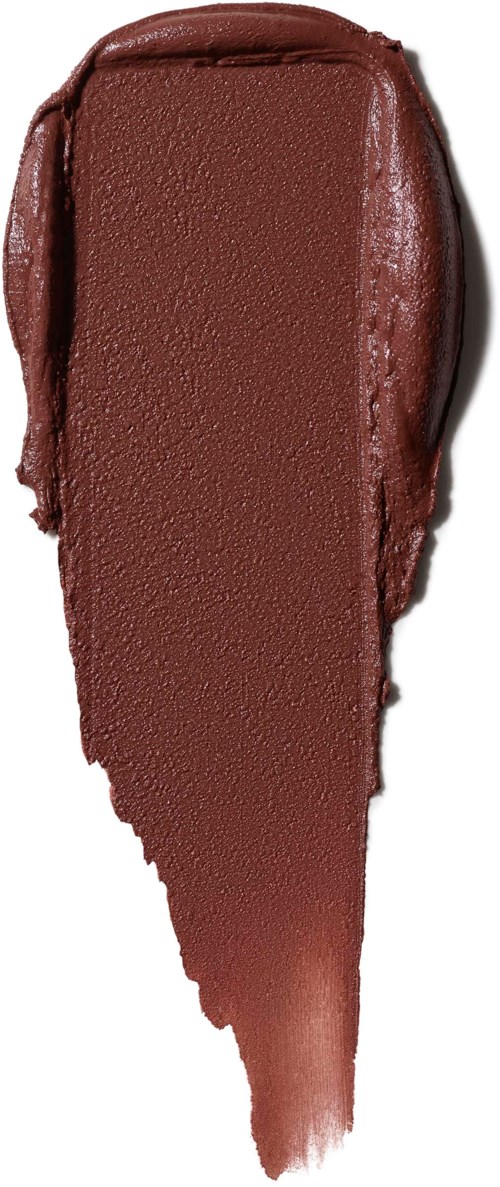 A smear of brown lipstick on a white background, showing a shiny, smooth texture.