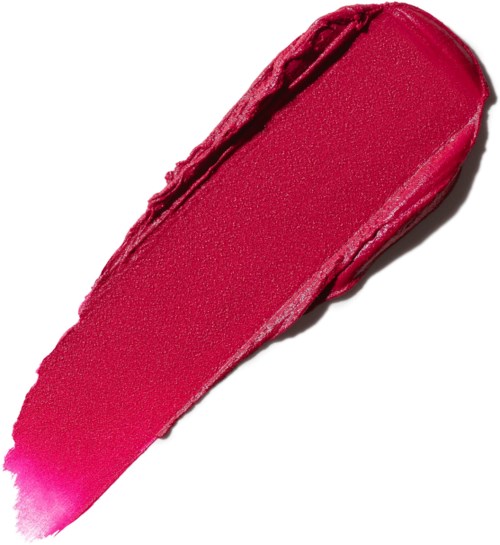 A bright pink lipstick smear on a white surface.