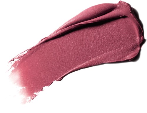 Pink lipstick swipe on white background.