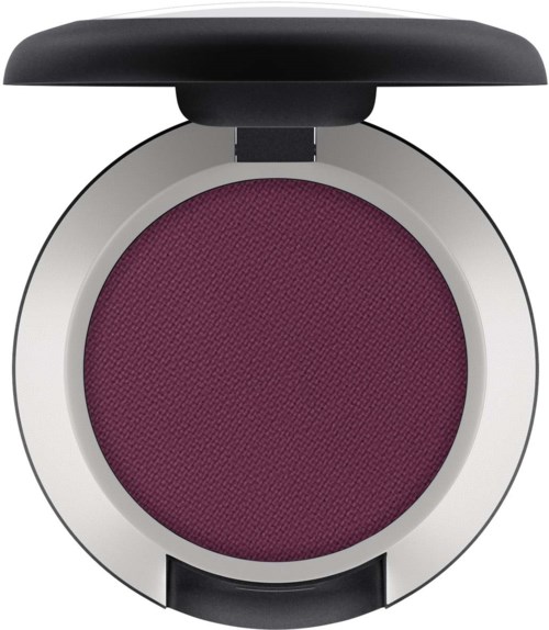 A compact makeup mirror with a purple eyeshadow or blush inside, cover open showing round shape. Simple and modern.