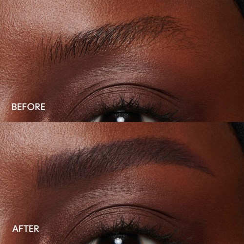 Close-up of an eye showing eyebrow improvement, labeled 'BEFORE' and 'AFTER'.