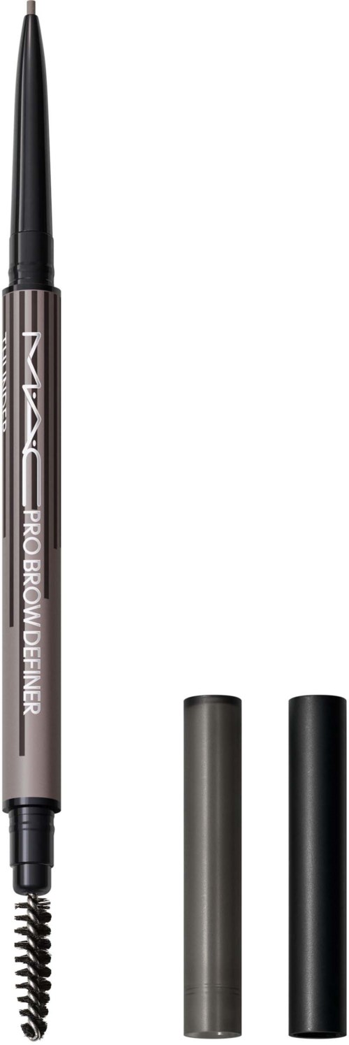 A makeup pencil with two separate refills, one dark and one light, for eyes or eyebrows.