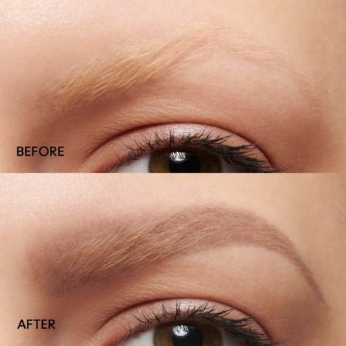 Comparison showing eyebrow before and after grooming or makeup application for a fuller look.