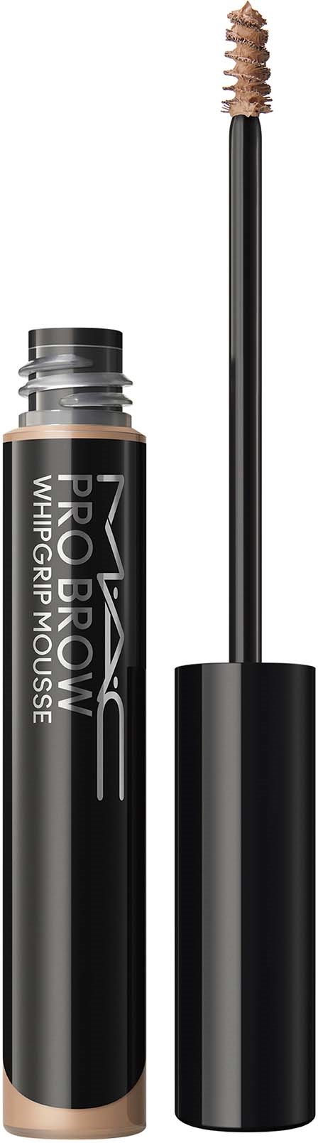 Tube med MAC Pro Longwear Whipped Eyeshadow med applikator. Svart og sølv emballasje med synlig produktnavn.