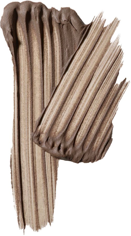 Beige mascara-strøk med en teksturert, kremet overflate.