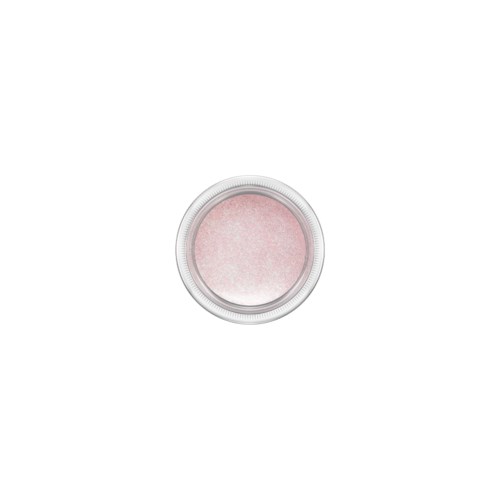 A small round container with pink powder, viewed from above.
