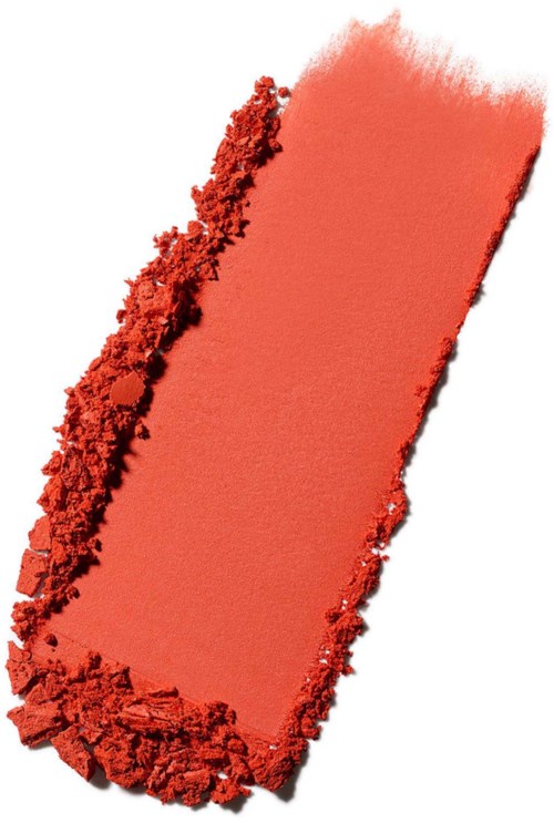A bright red-orange makeup blush or eyeshadow pigment in a rectangular shape with broken edges.