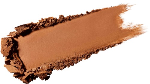 Ein Streifen braunes Make-up oder Lidschatten, teilweise auf weißem Hintergrund verwischt.