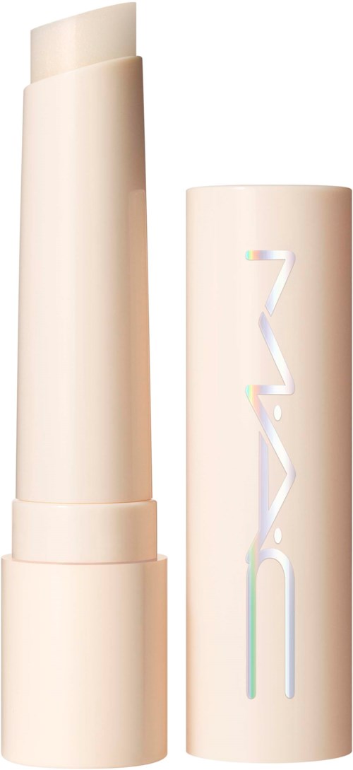 A beige bottle with a cap, featuring holographic writing on the side.