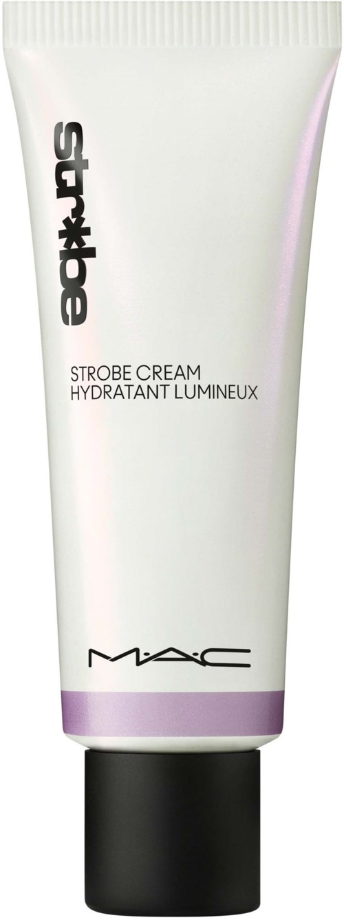A white tube with black cap, labeled 'Strobe Cream' by MAC, for skin hydration and glow.