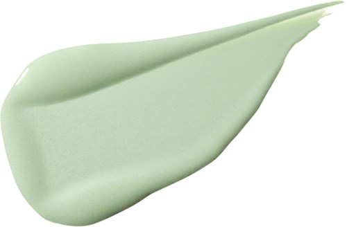 Een groene oogschaduwstaal met een gladde, glanzende textuur en licht vervaagde randen.